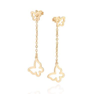 Imagem de Brinco Pendulo Corrente De Elo Cadeado Rommanel 527569 Cor:Dourado, Do