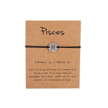 Imagem de Pulseira de horóscopo do zodíaco para mulheres, joia de astrologia, sinal de constação, ajustável, pulseira de casal da amizade com cartão de mensagem, Medium, Latão, Sem Pedra Preciosa