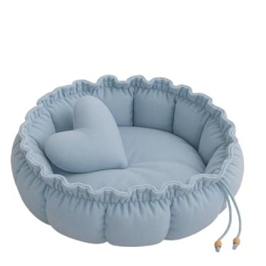 Imagem de Caminha Redonda Cama Pet Confortável para Cachorro e Gato com Almofada de Coração(AZUL BEBE,GG 74CM)
