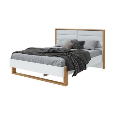 Imagem de Cama Queen Freetown Revestimento Sintético Amêndoa e Branca - Mobly
