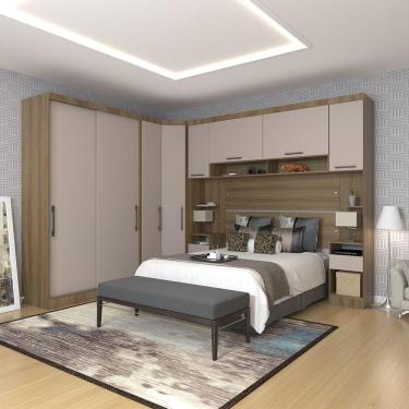 Imagem de Quarto De Canto Casal Com Guarda Roupas Cabeceira E Mesas De Cabeceira Paris Luciane Móveis Avelã Pf Com Cinammon Pf