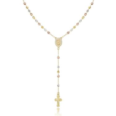 Imagem de Colar de rosário com cruz de Virgem Maria para mulheres, Virgem de Guadalupe, rosário banhado a ouro, cruz católica, crucifixo, joias femininas, presente religioso para confirmação de batismo
