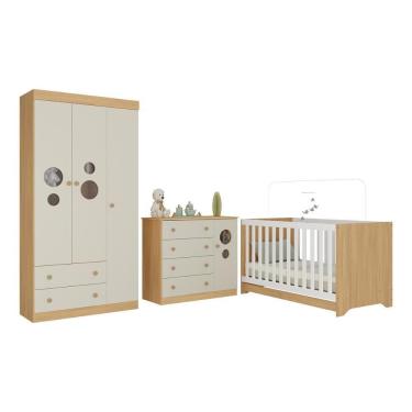 Imagem de Quarto De Bebê Completo Com Berço Americano 3 Em 1 Pirulito Multimóveis MP4621 Madeirado-off White