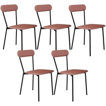 Imagem de Kit 05 Cadeiras Estofada Para Sala De Jantar Liora Preto C01 Linho Ros