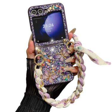 Imagem de XinMerry Capa para Galaxy Z Flip 7 Bling com Cachecol de Seda Pulseira Corrente para Meninas Mulheres Strass Borboleta e Pedras Coloridas Cristal Glitter Capa à Prova de Choque para Galaxy Z Flip 7 5G