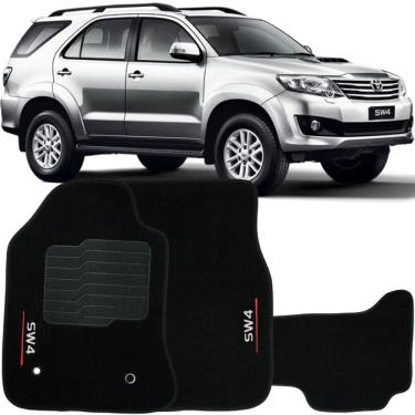 Imagem de Jogo de Tapete Automotivo Carpete Toyota Hilux SW4 2006 à 2015 Soft Logo Bordado Preto 3 Peças