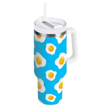 Imagem de ODAWA Copos com isolamento duplo azul ovos de 1,134 g com canudo e alça