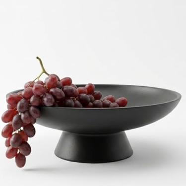 Imagem de Tigela de frutas de concreto de 30 cm para balcão de cozinha, decoração de mesa de café, tigela decorativa para chave, detalhes de decoração de casa, decoração de balcão de cozinha preta