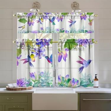 Imagem de Tapesb Conjunto de 3 peças de cortinas e sanefas de cozinha beija-flor para janelas de cozinha, decoração de casa de fazenda, decoração sobre pia 69,8 x 91,4 cm