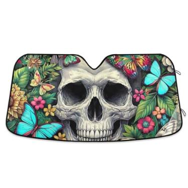 Imagem de Guarda-sol de carro de caveira e flor, para-brisa, refletor UV, para-sol para janela frontal para automóveis proteja seu carro
