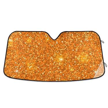 Imagem de Persianas de sol de carro com glitter laranja, protetor solar para para-brisa de carro, proteção UV persiana dobrável para janela de carro, para para-brisa de carro