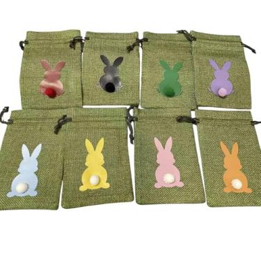 Imagem de JOPOYOCO 24 peças de sacos de estopa de Páscoa, sacos de presente de juta de coelho com cordão, sacos de doces para lembrancinhas de festa de casamento de aniversário, suprimentos de decoração, 10 x