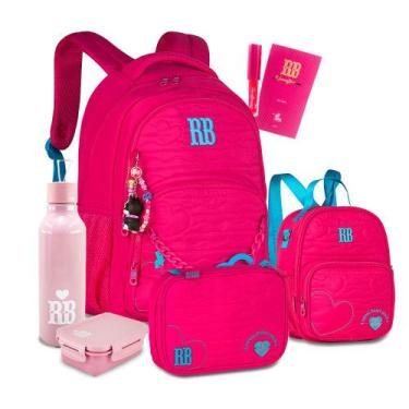 Imagem de Kit Mochila Chaveiro Coração Escolar Lancheira Estojo Menina - Rebecca