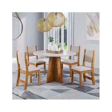 Imagem de Mesa de Jantar Redonda Viero Província com 4 Cadeiras Estofadas