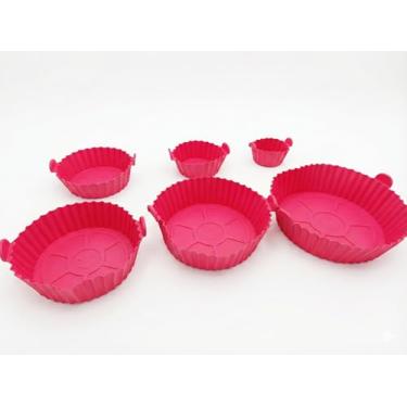 Imagem de Kit 6 Formas de Silicone para Airfryer – Antiaderente, Reutilizável, Alta Resistência ao Calor, Protege a Bandeja e Facilita a Limpeza (Vermelho)