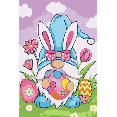 Imagem de GHHKUD Pacote com 4 kits de pintura com tema de Páscoa por números para adultos com moldura, pintura DIY por cores, adultos, crianças, flores de gnomo, pintura emoldurada, amor em tela, presentes para