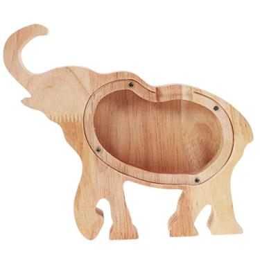 Imagem de JOINPAYA Caixa de dinheiro de elefante de madeira para meninos e meninas fofo em forma de animal cofrinho decoração recipiente de moedas de madeira para economizar dinheiro