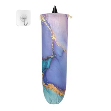 Imagem de Parede distribuidora de sacolas de compras de tinta marrom claro e azul, protetor de saco para sacolas plásticas, suporte de saco plástico de cozinha, 1 pacote