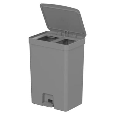 Imagem de Lixeira para cozinha dupla com pedal para coleta seletiva orgânico reciclável OU Trium 30 litros cinza