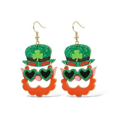 Imagem de Brincos femininos de acrílico para Dia de São Patrício verde trevo acessórios para o dia de São Patrício, Large, Zinco, Sem pedra preciosa