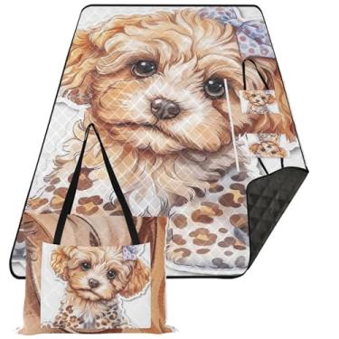 Imagem de TSENQUE Cobertor de praia à prova de areia para cachorro fofo Poodle à prova d'água para acampamento ao ar livre cobertor de piquenique fofo dobrável 203 cm x 152 cm
