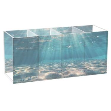 Imagem de TSENQUE Porta-canetas de mesa de acrílico 3D personalizado mundo subaquático bonito organizador de lápis de escritório para mulheres