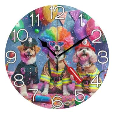 Imagem de GAIGEO Relógio de parede decorativo analógico operado por bateria relógio de cozinha rústico, decoração de parede de casa de fazenda moderna cães engraçados, 25 cm, ponteiros dourados