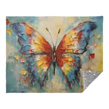 Imagem de CEBUGI Cobertor de flanela quente macio 127 x 178 cm para sofá-cama, escritório, acampamento, viagem, borboleta, com asas azuis, uso em todas as estações