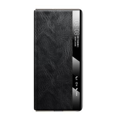 Imagem de POYUFRG Capa flip para Huawei Mate X7, capa galvanizada de couro genuíno com padrão de cera de óleo retrô fina, preta, Mate X7