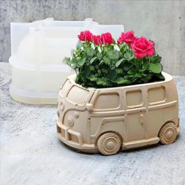 Imagem de Vaso de flores de concreto retrô para carro, molde de silicone, plantador de suculentas, vaso de cacto, molde de gesso, caixa de armazenamento de resina epóxi, molde de argila de cimento