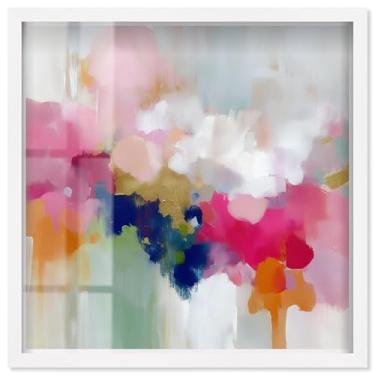 Imagem de Pink and Chartreuse I Shadowbox Print Living Room Wall Art por Art Remedy, moldura branca, 43 x 43 cm