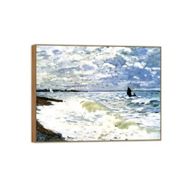 Imagem de Claude Monet Famosas Impressões em tela de parede prontas para pendurar - Mar em Saint-Adresse-Quadro de madeira para decoração de sala de estar 30 x 40 cm 12 x 16 pol