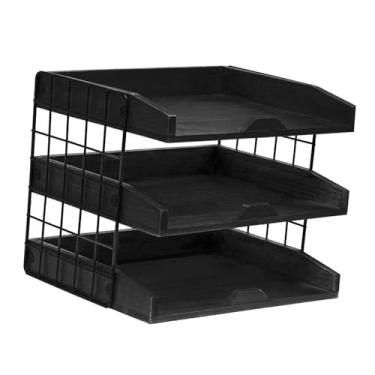 Imagem de MERIGLARE Organizador de mesa para arquivos, suporte para documentos, organizador de armazenamento multifuncional em madeira para estação de