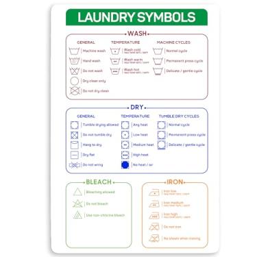 Imagem de Ímã da tabela de símbolos de lavanderia (12 x 19 cm) – Tabela de símbolos de cuidados com a lavanderia para máquina de lavar e secar – Essenciais para lavanderia magnética – Acessórios elegantes para