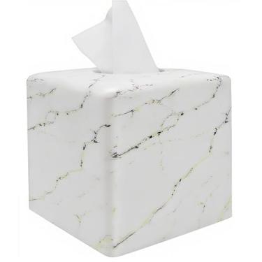 Imagem de Huitony Capa de caixa de lenços de mármore quadrada decorativa de pedra Klenex suporte para banheiro e sala de estar com textura artesanal (mármore-A)