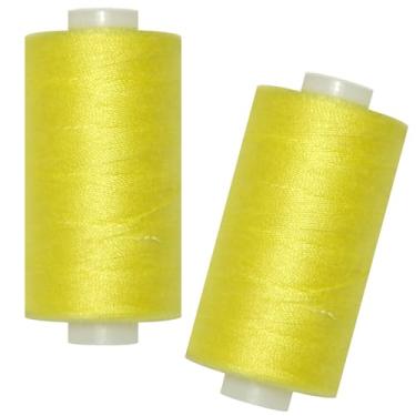 Imagem de Linha de costura multiuso - 2 carretéis de linha de costura manual de poliéster para máquina de costura para costura manual e à máquina (amarelo brilhante, 2 carretéis)