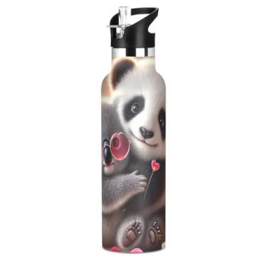 Imagem de Garrafa de água esportiva de aço inoxidável infantil, fofo panda coala, amor, dia dos namorados, 590 ml, garrafas de água a vácuo de parede dupla, sem BPA, copos isolados para crianças com tampa de