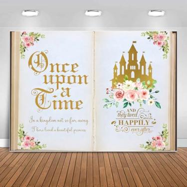 Imagem de Sensfun Once Upon a Time, decoração de aniversário de princesa, fundo de fotografia de castelo de livro floral rosa para princesa, conto de fadas, casamento, meninas, aniversário, festa, bolo