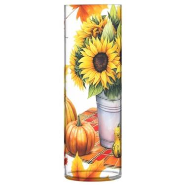 Imagem de CEBUGI Vaso de flor de girassol de abóbora 10 x 30 cm, vaso cilíndrico para flores, vaso transparente inquebrável para decoração de casa de festa de casamento