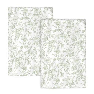 Imagem de Sorktse Toalha de prato floral verde sálvia vintage verde sálvia floral toalha de prato 40 × 61 centímetros panos de mão macios absorventes flores para secagem de cozinha conjunto de 2