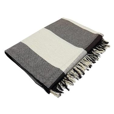 Imagem de Manta de Sofá Gigante 210x120cm em Algodão – Manta Artesanal para Sofá e Cama Decorativa(Café C/Branco)