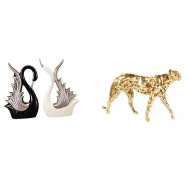 Imagem de Whtkoph Elegante Conjunto de Esculturas de Cisnes em Cerâmica para Decoração de Mesa, Estante, Aniversário, Lareira E Outros Ambientes Domésticos.