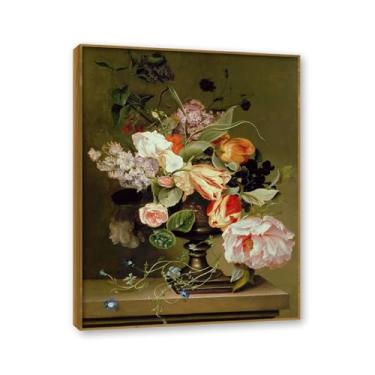 Imagem de NHLDZYH Moldura de teca. Arte de parede em tela de especiarias coloridas e colher de tempero | Decoração de cozinha vintage | Arte moderna para casa e sala de jantar. B95. 40 x 50 cm - 15,8 x 19,7 pol