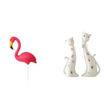 Imagem de Whtkoph Estátua de Pássaro, Figura Decorativa para Jardim, Flamingo, Escultura em Estaca para Primavera, Feriados, Par de Gatos, Estátua de Animal, Presente