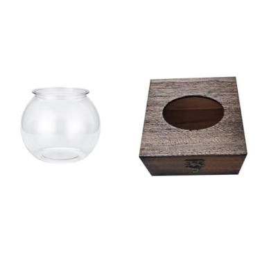 Imagem de Whtkoph Vaso Pequeno E Transparente para Aquário, Decoração de Mesa de Escritório com Caixa de Lenços de Madeira, Organizador, Bandeja de Armazenamento para B