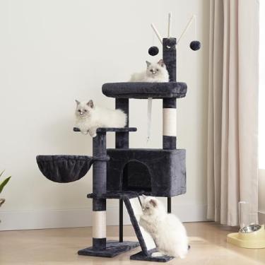 Imagem de Gitelsnour Árvore para gatos internos, torre para gatos com poste arranhador para gatos pequenos e gatinhos, casa para gatos com plataforma superior removível e bolas fofas, cesta suspensa para gatos