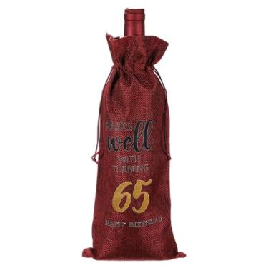 Imagem de PATIKIL 15 x 35 cm, saco de garrafa de vinho para presente de aniversário de 65 anos, 1 pacote reutilizável para decoração de vinho com cordão para amigos, lembrancinhas de chá de festa, vermelho