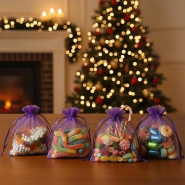 Imagem de 50 peças de sacos de presente de organza com cordão transparente para lembrancinhas de casamento de doces, embalagem de joias, suprimentos de embrulho de presente 9 x 12 cm