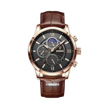 Imagem de Relógio De Pulso Masculino De Luxo Em Couro Quartz LIGE À Prova d'Água