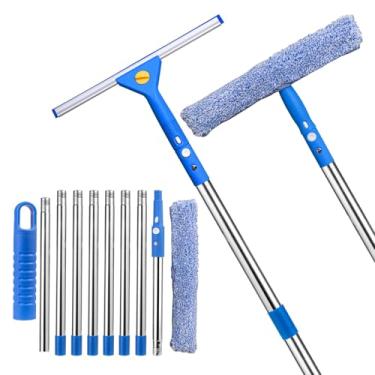 Imagem de MRDARENSU Kit profissional de limpeza de janelas, rodo de janela 2 em 1 com mastros de extensão de 320 cm, adequado para janelas internas e externas, vidro alto, janelas altas, limpeza multiuso de